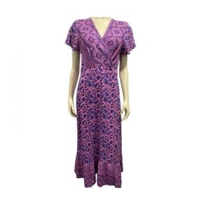 Purple Tiered Wrap Maxi Dress with Flutter Sleeves